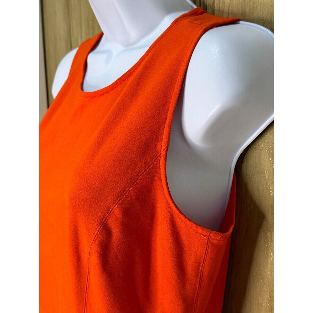 J.CREW Fit & Flare Dress Paneled Knit Sleeveless Ruffle Hem Size 2 Bright Orange - Picture 3 of 8